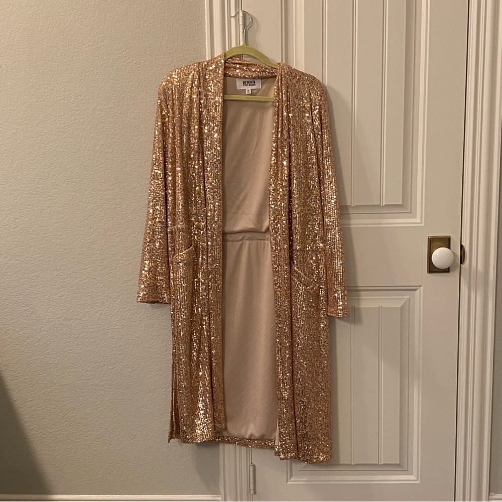Steve Madden BB Dakota Rose Gold sequin duster cardigan